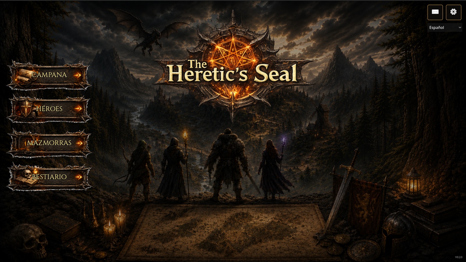 The Heretic's Seal — main menu in-game